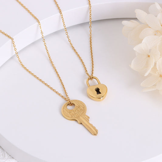 Key Heart Lock Pendant Necklace